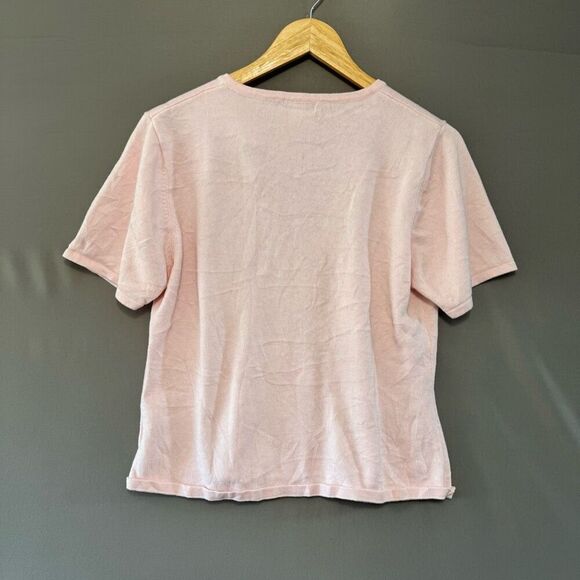 YarnWorks Women’s Pink Knit T-Shirt Size Large Acrylic Blend Short Sleeve - Picture 3 of 7